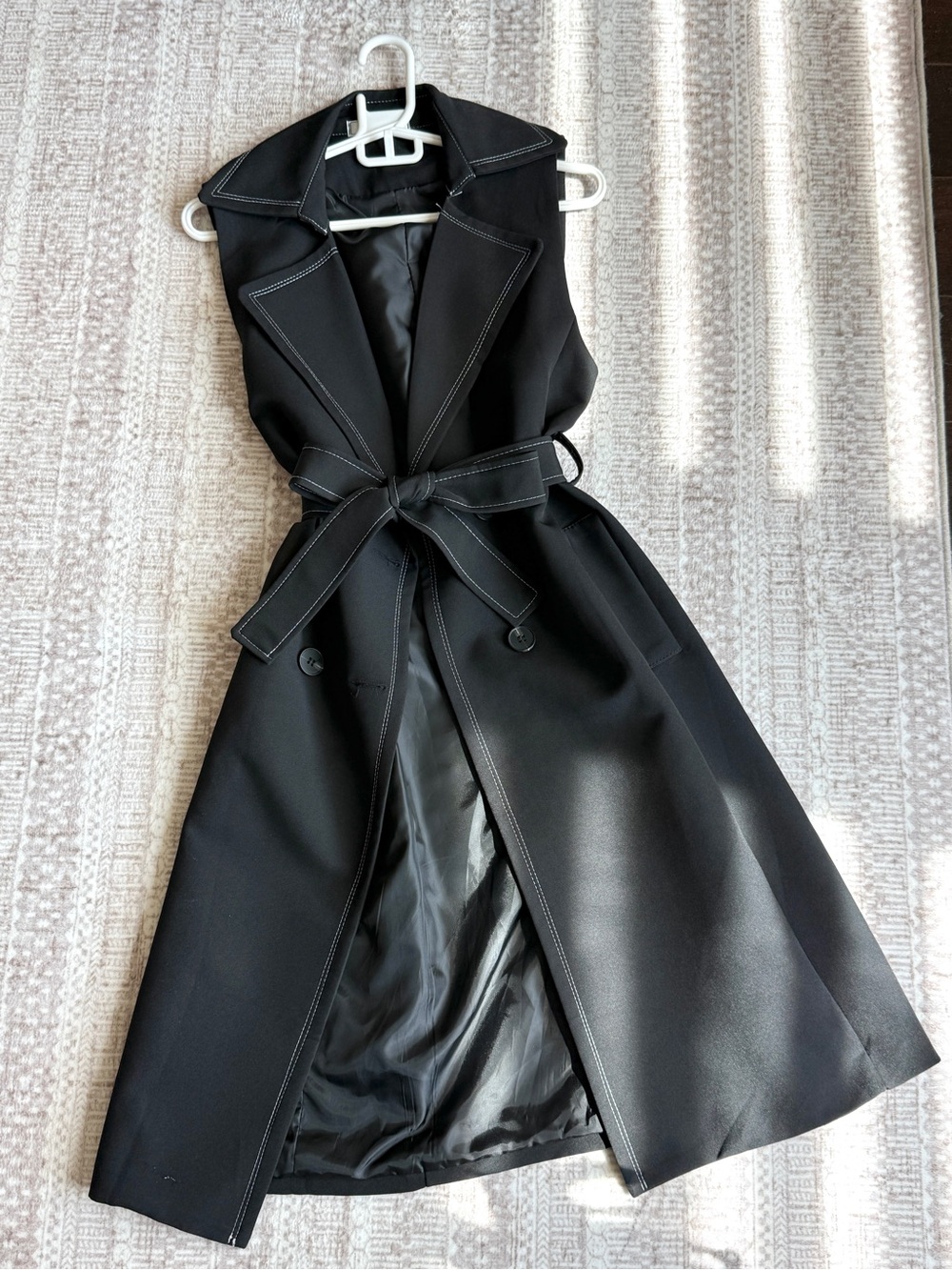 Black Sleeveless Trench Coat/Dress with Waist Tie